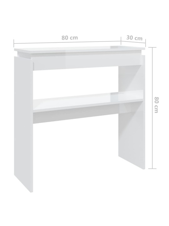 Konsoollaud, kõrgläikega valge, 80x30x80 cm, puitlaastplaat