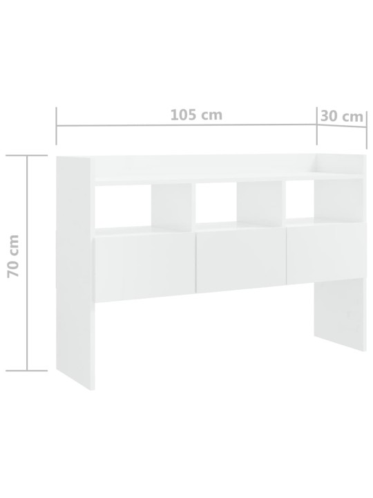 Puhvetkapp, kõrgläikega valge, 105 x 30 x 70 cm, puitlaastplaat