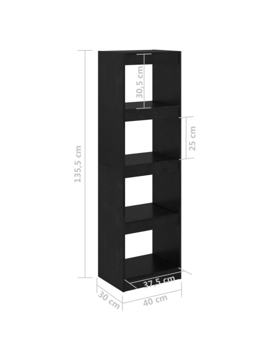 Raamaturiiul/ruumijagaja, must, 40x30x135,5 cm, täismännipuit