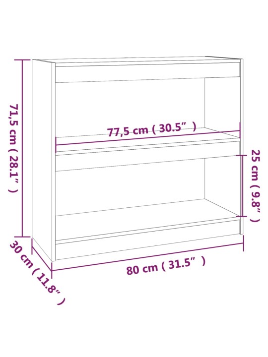 Raamaturiiul/ruumijagaja, hall, 80 x 30 x 71,5 cm täismännipuit