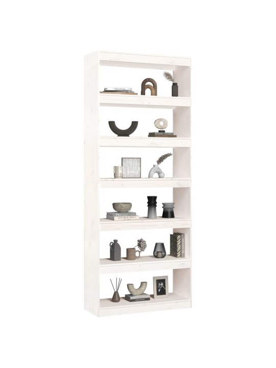 Raamaturiiul/ruumijagaja, valge, 80x30x199,5 cm, täismännipuit