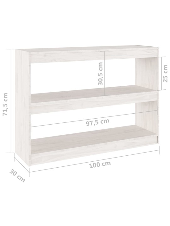 Raamaturiiul/ruumijagaja, valge, 100x30x71,5 cm, mänd