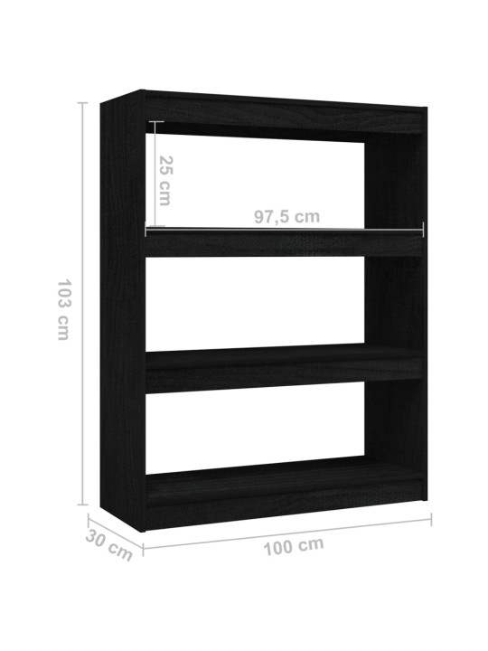 Raamaturiiul/ruumijagaja, must, 100x30x103 cm, täismännipuit