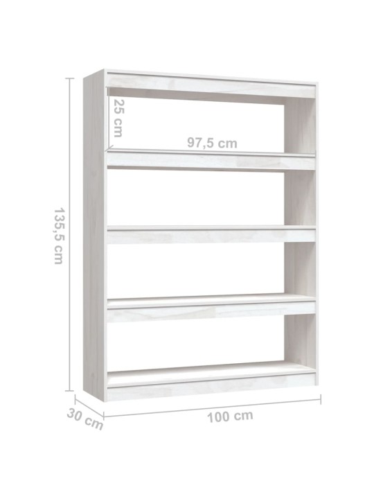 Raamaturiiul/ruumijagaja, valge, 100x30x135,5 cm, täismännipuit