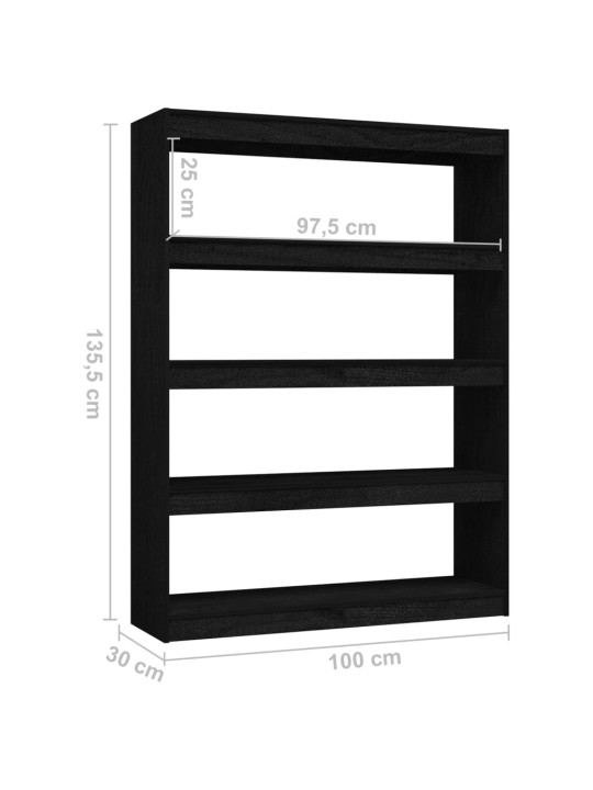 Raamaturiiul/ruumijagaja, must, 100x30x135,5 cm, täismännipuit