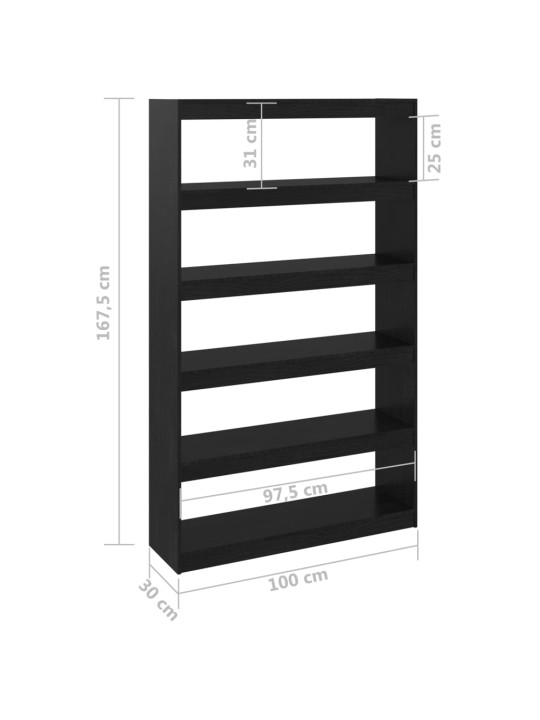 Raamaturiiul/ruumijagaja, must, 100x30x167,5 cm, täismännipuit