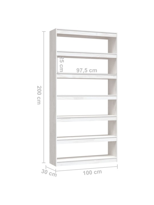 Raamaturiiul/ruumijagaja, valge, 100x30x200 cm, täismännipuit