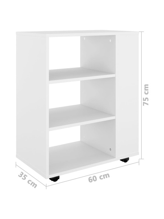 Ratastel kapp, valge, 60 x 35 x 75 cm, puitlaastplaat