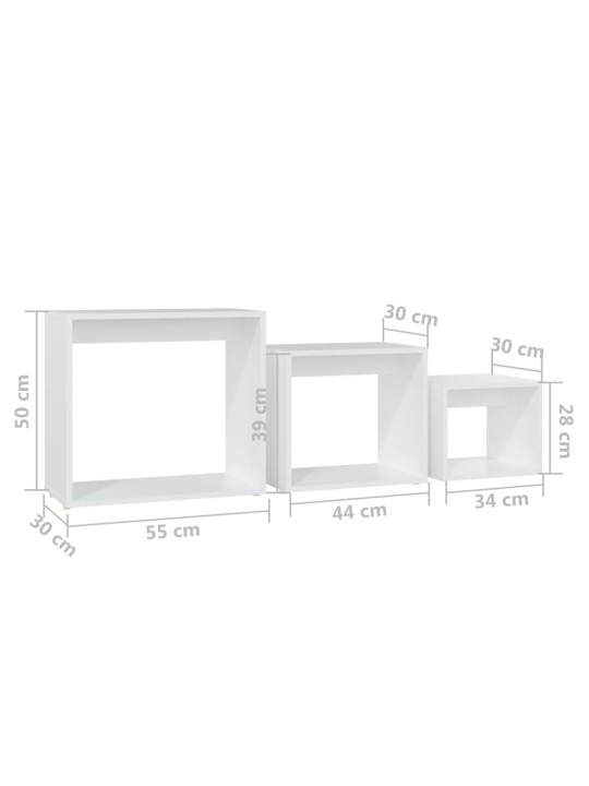 Üksteise alla mahtuvad lauad, 3 tk, valge, puitlaastplaat