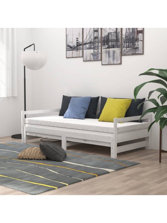 Väljatõmmatav päevavoodi, valge, täismännipuit, 2x(90x200) cm