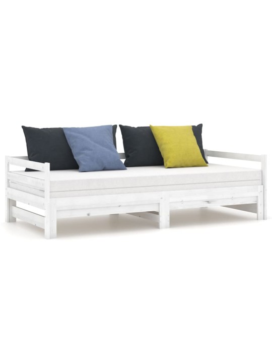 Väljatõmmatav päevavoodi, valge, täismännipuit, 2x(90x200) cm