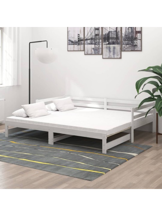 Väljatõmmatav päevavoodi, valge, täismännipuit, 2x(90x200) cm