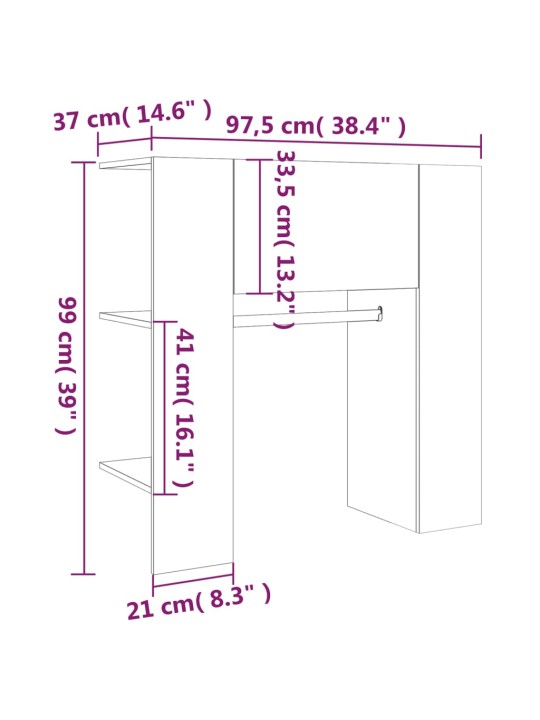 Esikukapp, valge 97,5x37x99 cm, tehispuit