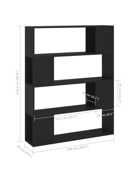 Raamaturiiul/ruumijagaja, must, 100 x 24 x 124 cm