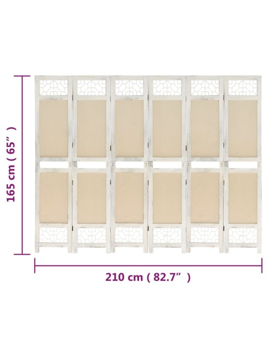 6 paneeliga sirm, kreemjasvalge, 210 x 165 cm, kangas