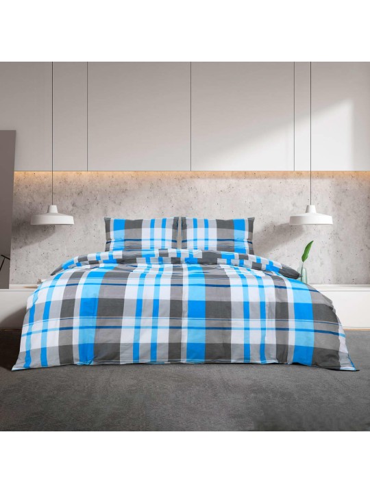 VOODIRIIETE KOMPLEKT, SININE JA HALL, 260 X 220 CM, PUUVILL