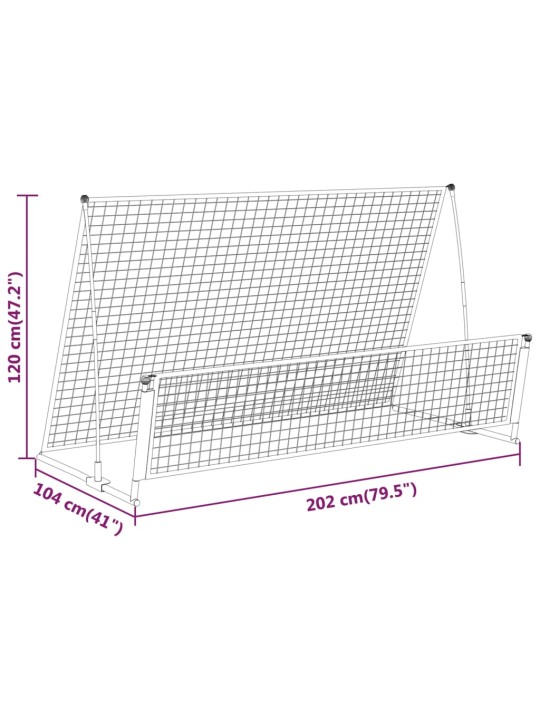 Kaks ühes tagasilöögi jalgpallivärav 202x104x120 cm teras