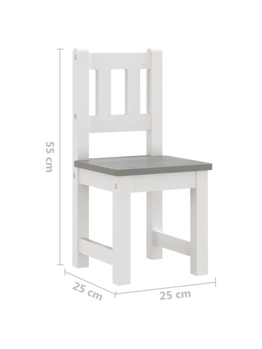 4-osaline lastelaua ja -toolide komplekt, valge ja hall mdf