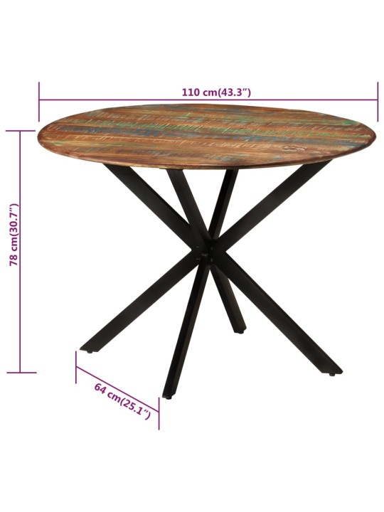 Söögilaud, ø110 x 78 cm, taastatud puit ja teras