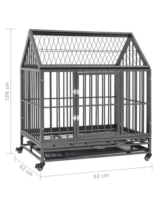 Koerapuur rataste ja katusega, teras, 92 x 62 x 106 cm