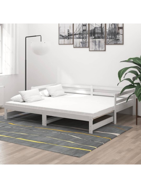 Väljatõmmatav päevavoodi, 2x(90x200) cm, valge, täismännipuit