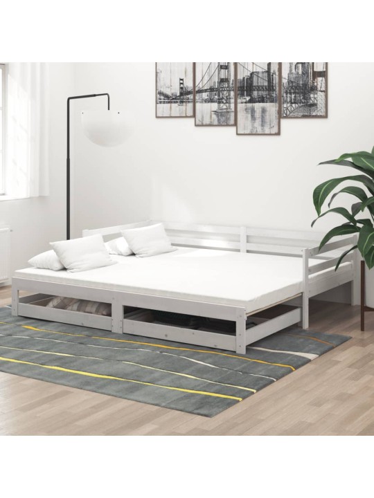 Väljatõmmatav päevavoodi, 2x(90x200) cm, valge, täismännipuit