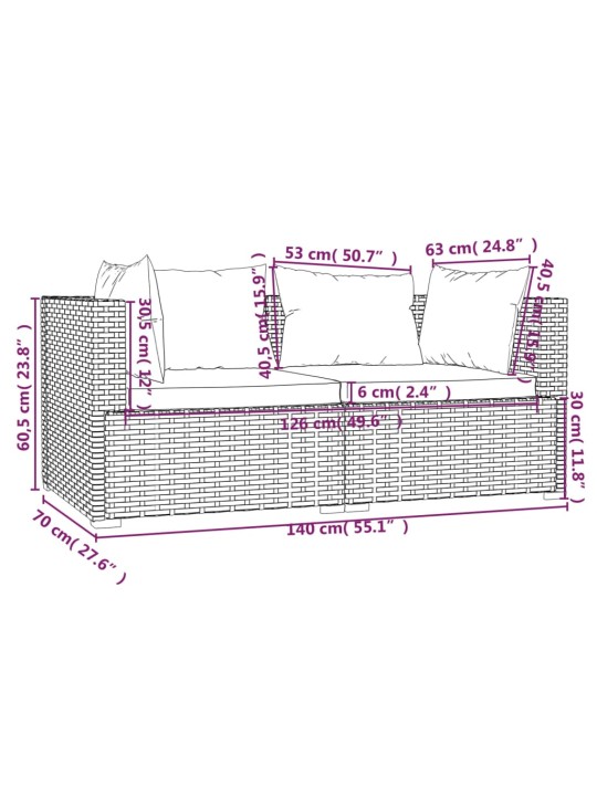 3-osaline aiamööbli komplekt patjadega, hall, polürotang