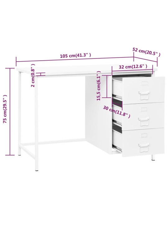 Industriaalne sahtlitega valge 105x52x75 cm teras