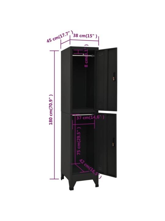 Lukustatav hoiukapp, must, 38 x 45 x 180 cm, teras