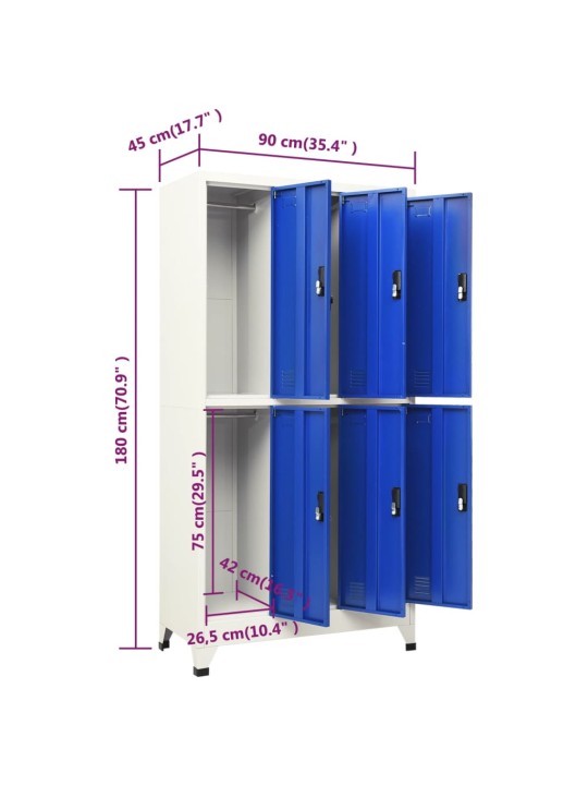 Lukustatav hoiukapp, hall ja sinine, 90 x 45 x 180 cm, teras