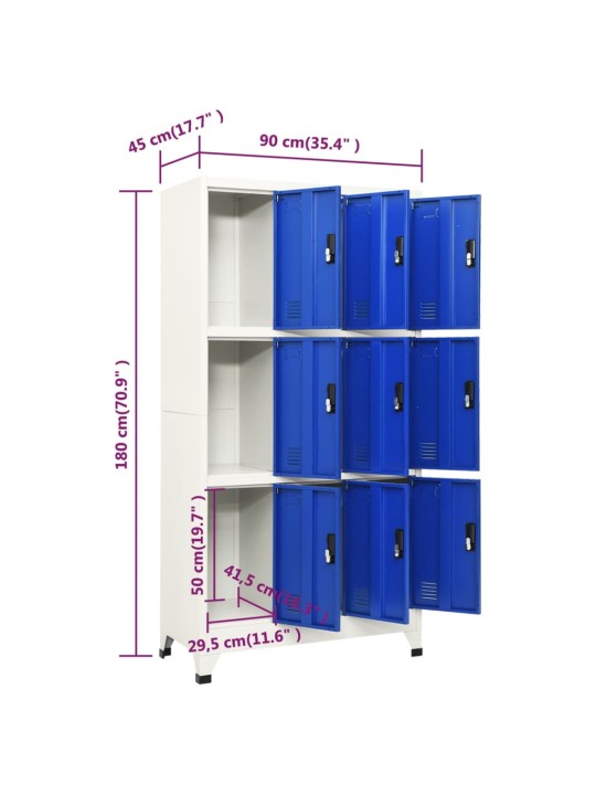 Lukustatav hoiukapp, hall ja sinine, 90 x 45 x 180 cm, teras