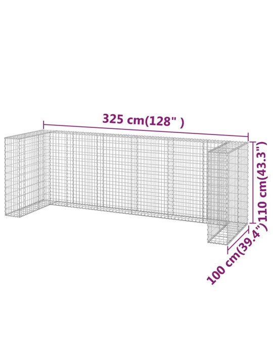 Gabioonsein prügikastidele, tsingitud teras, 325x100x110 cm