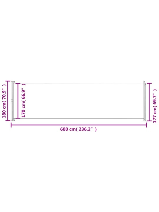 Lahtitõmmatav terrassi külgsein, 180 x 600 cm, pruun