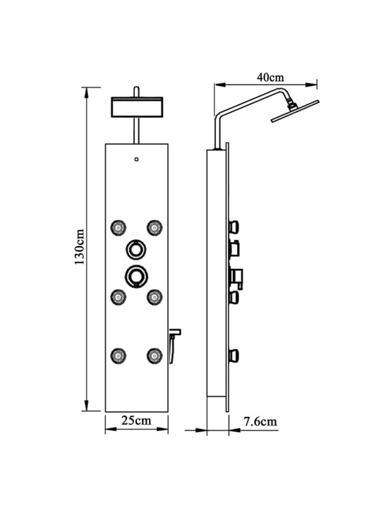 Dušipaneeeli süsteem, klaas, 25 x 47,5 x 130 cm, must