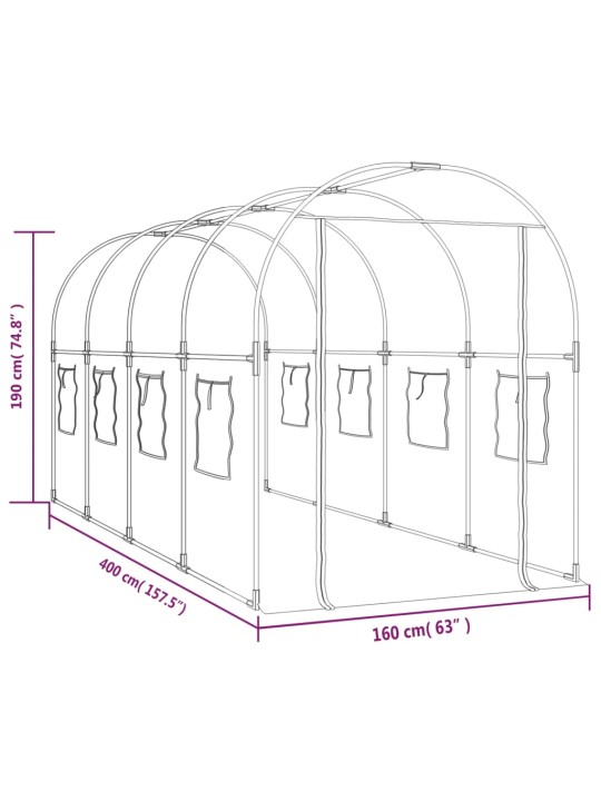 Kasvuhoone, läbipaistev, 160x400x190 cm, pvc ja teras