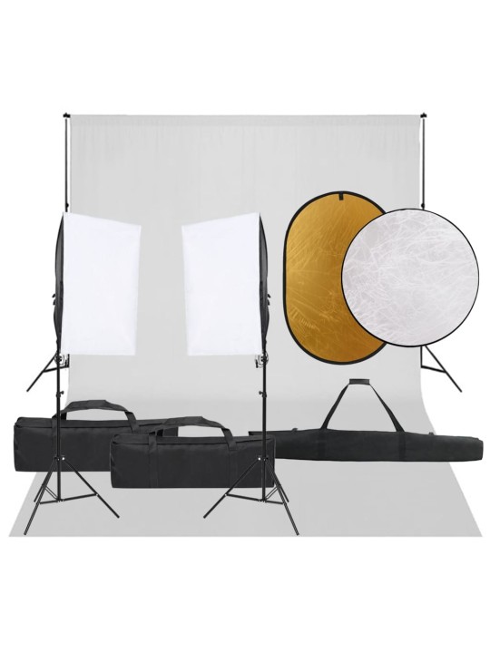 Fotostuudio komplekt valgustuse, taustapildi ja reflektoriga