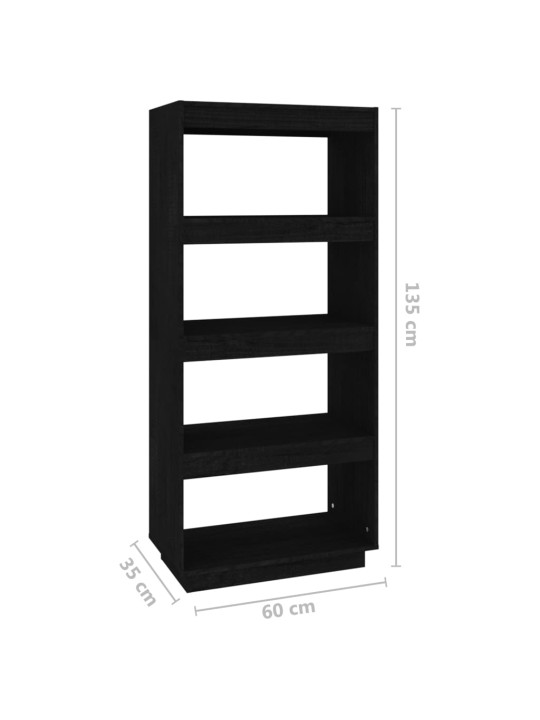 Raamaturiiul/ruumijagaja, must, 60x35x135 cm, täismännipuit