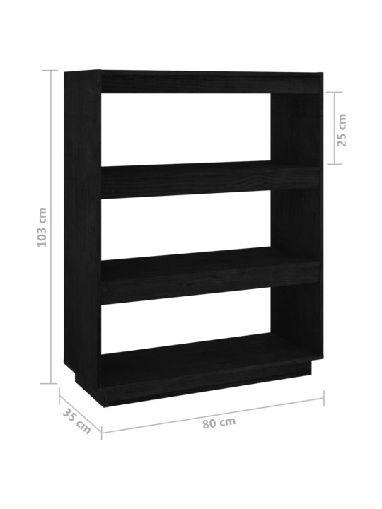Raamaturiiul/ruumijagaja, must, 80x35x103 cm, täismännipuit
