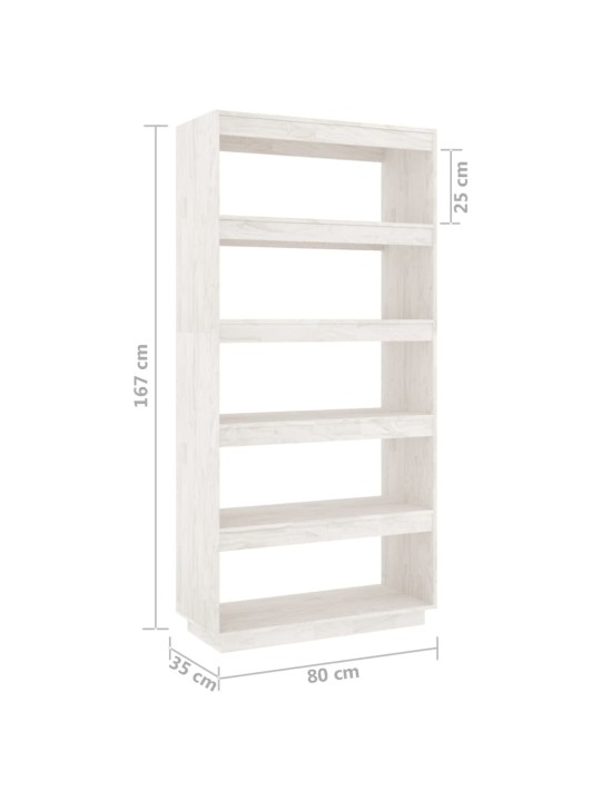 Raamaturiiul/ruumijagaja, valge, 80x35x167 cm, täismännipuit