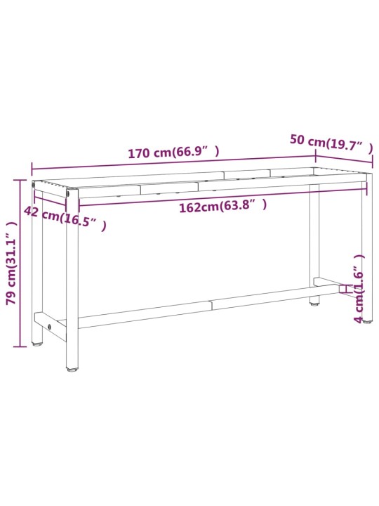 Tööpingi raam, must ja matt punane, 170x50x79 cm, metall