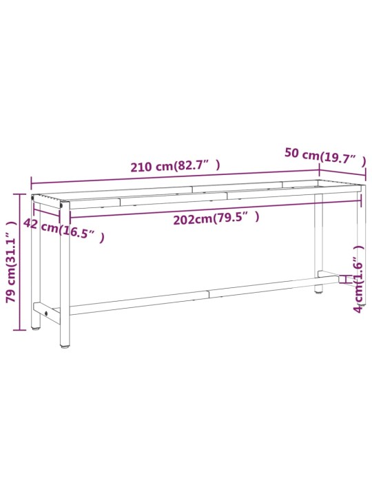 Tööpingi raam, matt must ja matt punane, 210x50x79 cm, metall