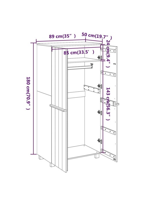 Garderoob "hamar", tumehall, 89x50x180 cm, männipuit