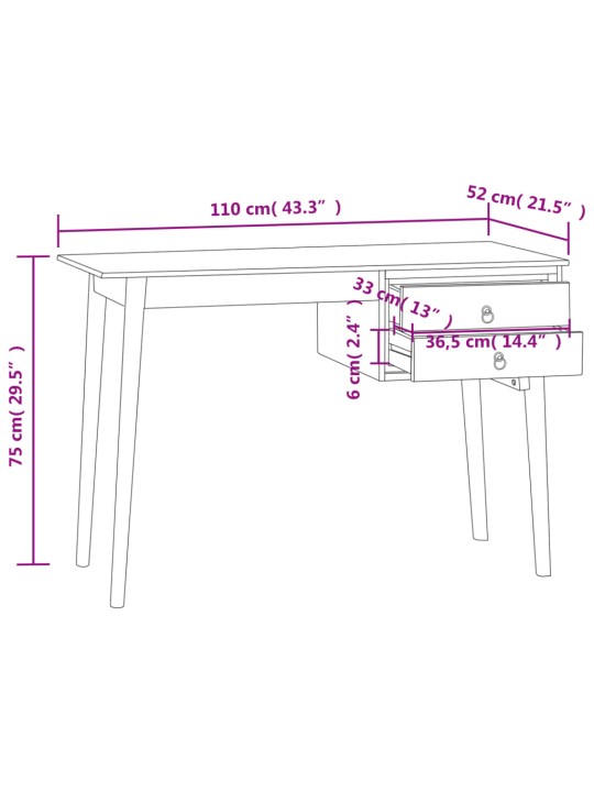 Kirjutuslaud 2 sahtliga, 110 x 52 x 75 cm, tiikpuu