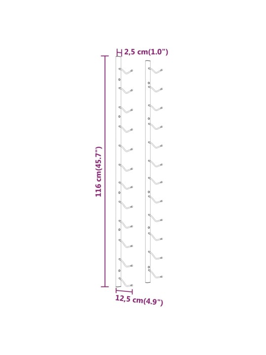 Seinale kinnitatav veiniriiul 12 pudelile 2 tk, valge, raud