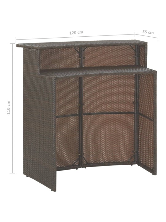 3-osaline aiabaari komplekt patjadega, polürotang, pruun