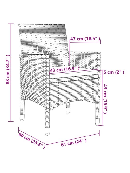 3-osaline aiamööbli komplekt patjadega, polürotang, hall