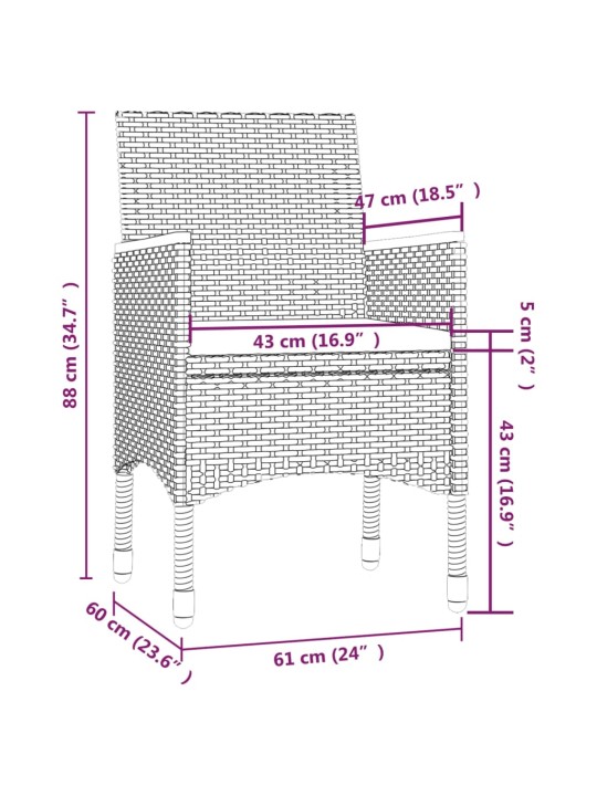 3-osaline aiamööbli komplekt patjadega, polürotang, hall