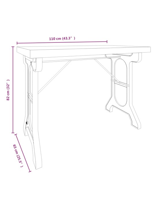 Söögilaud, 110 x 65 x 82 cm, nulupuit ja raud