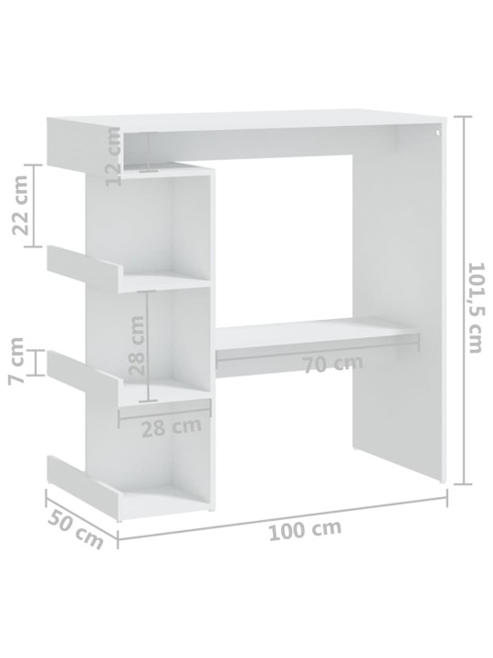 Baarilaud riiuliga, valge, 100x50x101,5 cm, puitlaastplaat