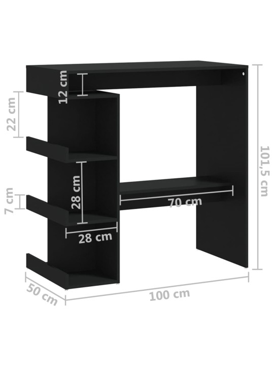 Baarilaud riiuliga, must, 100x50x101,5 cm, puitlaastplaat